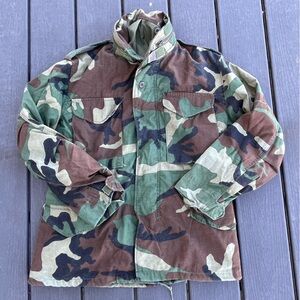 Vintage 1984 US Army M-65 Field Jacket OG-107 Small Short Packable Hood DLA